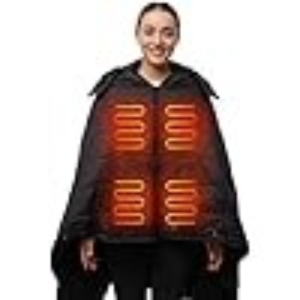 HENNCHEE Battery-Operated Heated Blanket with Hood, 5 Zones, & Waterproof Design